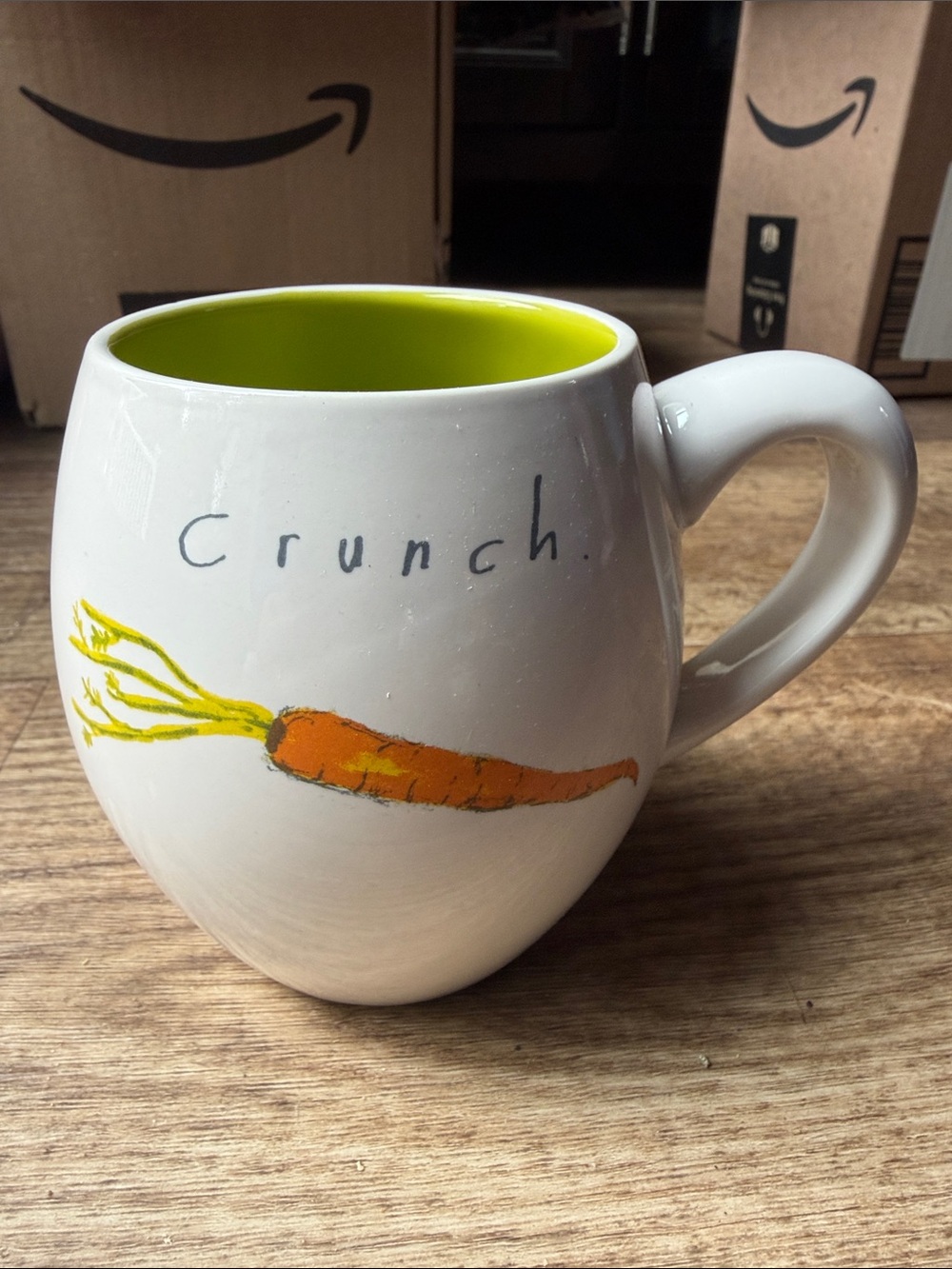 Rae Dunn White Ceramic 'Crunch' Carrot Mug with Green Interior